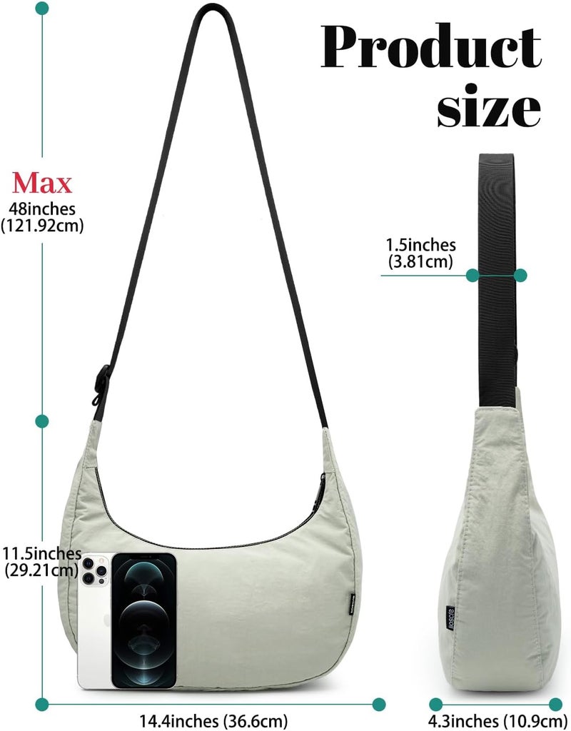 Iioscre Medium Crossbody Crescent Bag for Women Men Trendy, Nylon Crossbody Hobo Bag with Adjustable Strap and Inner Pockets. - Image 2